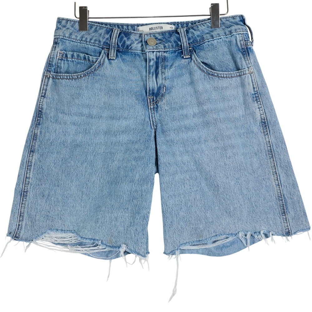 Hollister Low-Rise Baggy Jort Light Wash Denim Shorts Womens Size 2 W26 Raw Hem